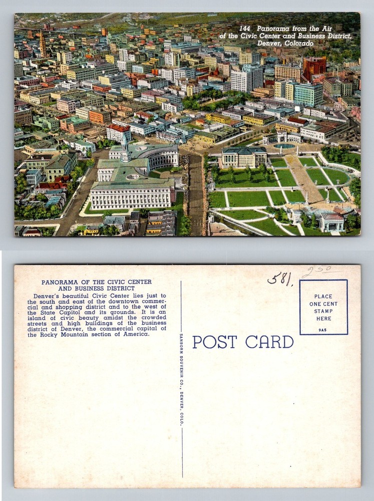 Denver, CO-Colorado, Civic Center and Business District Aerial Vintage Postcard