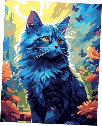 Landscape Cat Paint by Numbers Kit for Adults, Creative DIY Art Project