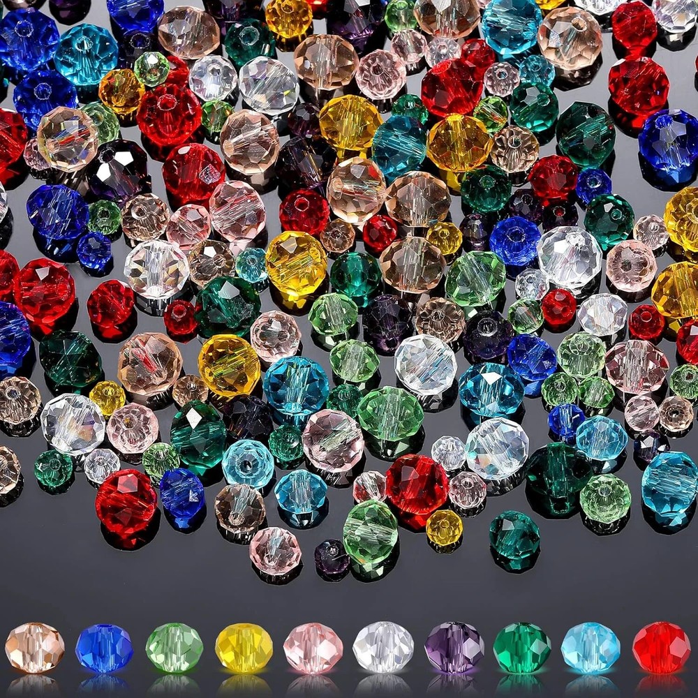 1000 Pcs Assorted Glass Crystal Beads for DIY Jewelry Making Colorful Faceted Gems