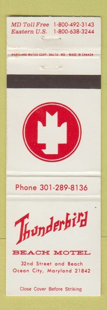 Matchbook Cover - Thunderbird Motor Hotel Ocean City MD