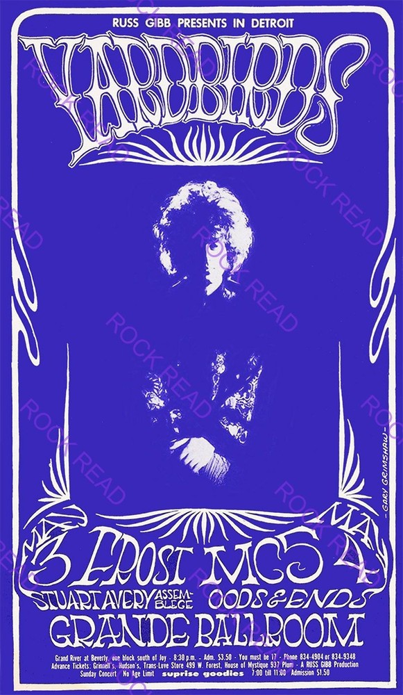 Yardbirds/MC5/Frost-Grande Ballroom, Detroit, MI 5-3-68  Concert Poster