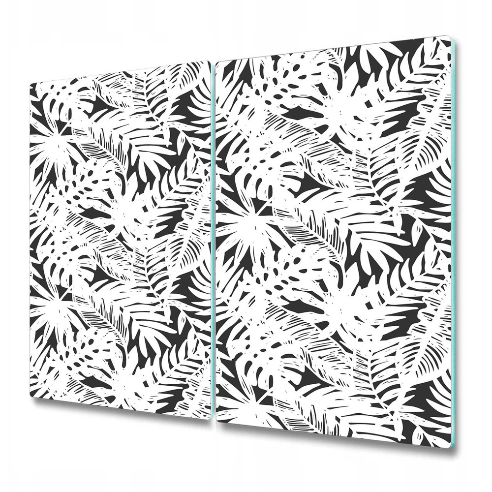 Glass Bread Board Surface Protector Worktop Saver Black and white leaves 2x30x52