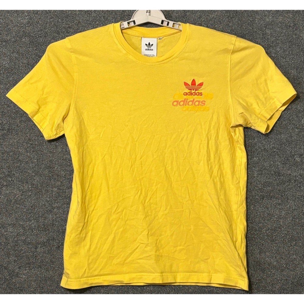 Adidas Mens M T-Shirt Yellow Trefoil Logo Graphic Short Sleeve Tee