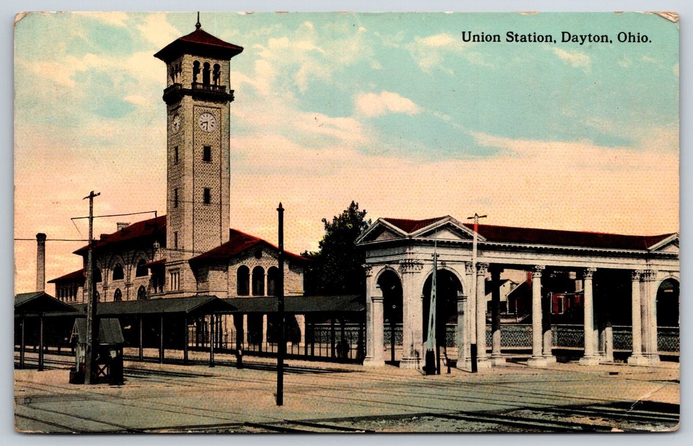 Dayton Ohio~Union Train Station Bldg Exterior View~PM 1912~Vintage Postcard