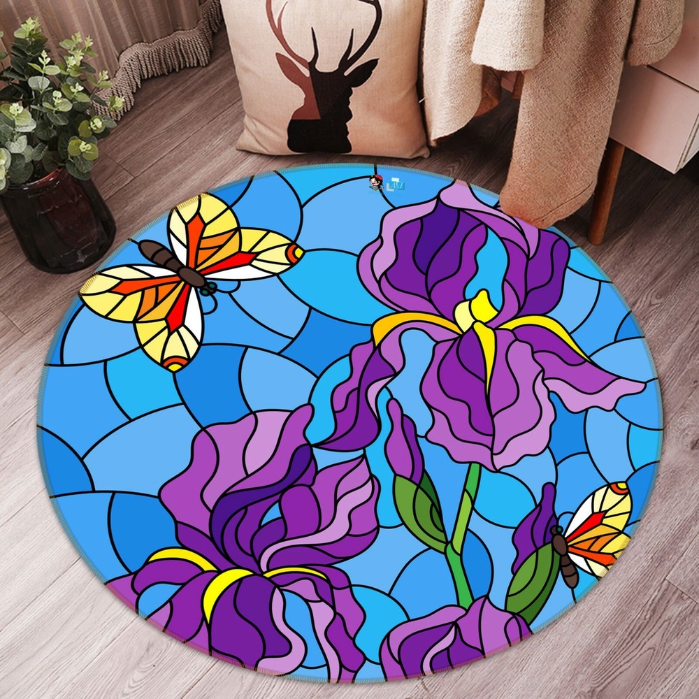 3D Purple Flower Butterfly NAO10331 Game Rug Mat Elegant Photo Carpet Mat Fay