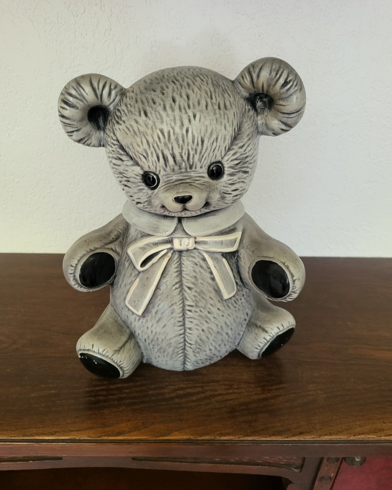 Vintage Twin Winton Teddy Bear Cookie Jar Blue Bowtie 12
