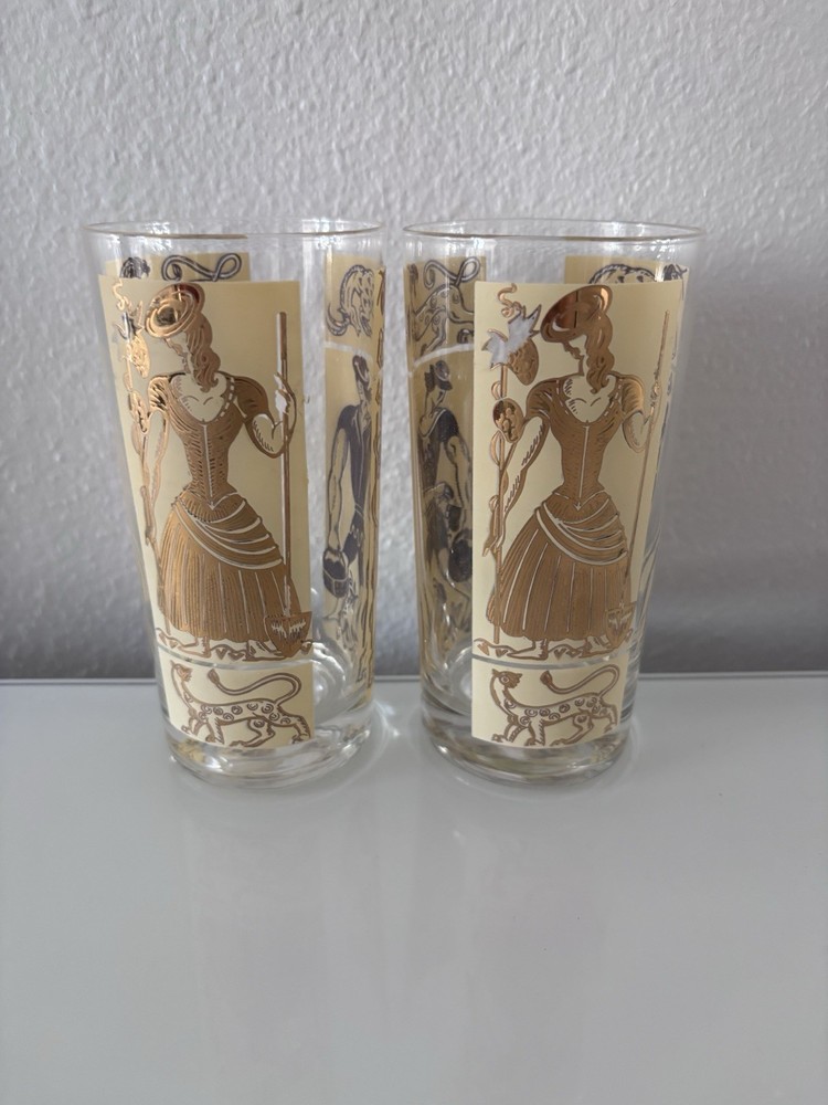 2 MCM Retro Gay Fad Harvesters Gold 12 oz. High Ball Bar Tumblers Glasses