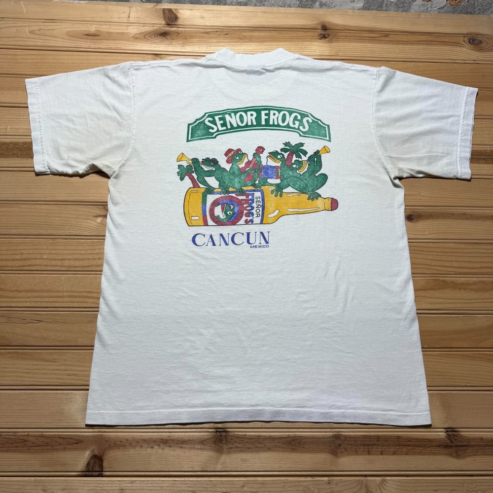 Vintage 90s Senor Frog's Cancun Mexico Beer Graphic Souvenir T-Shirt - Large