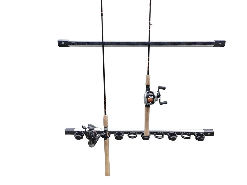 Fishing Rod Storage Wall, Ceiling, or Garage Rack, Aluminum, Silver, 10-Rod C...
