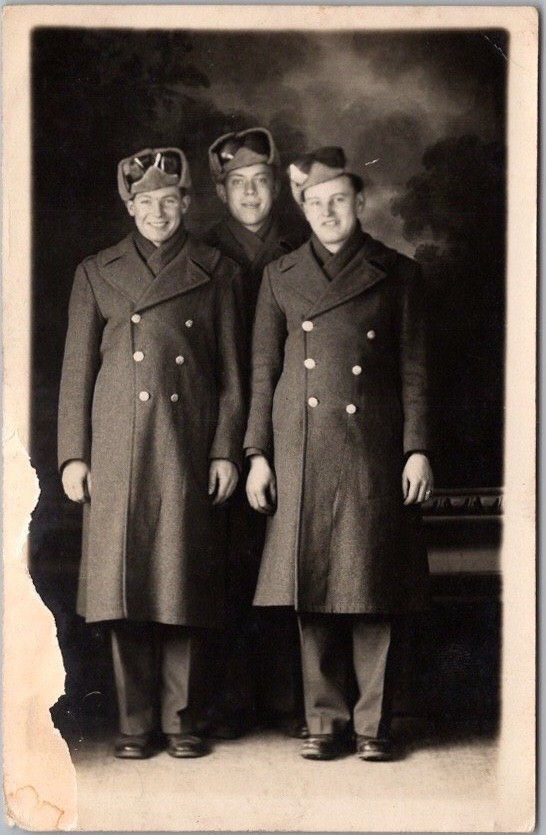 Vintage 1910s Real Photo RPPC Postcard Soldiers in Winter Uniform / WWI - Unused