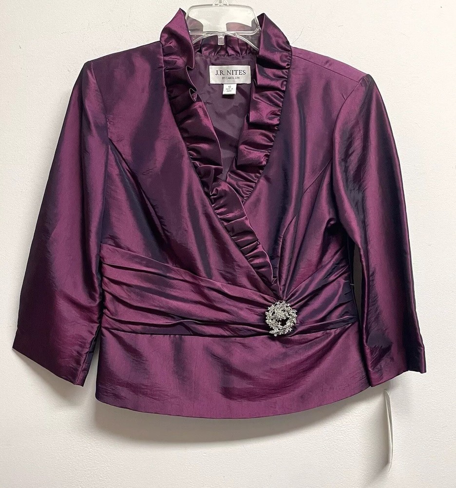 J.R.NITES BY CAROL LIN Merlot Dressy Embellished Blouse Top, NEW Women’s Size 10