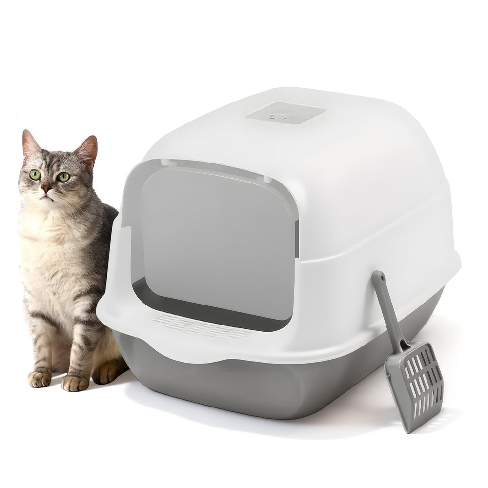Cat Litter Box with Lid,Fully Enclosed Cat Toilet Pan with Scoop and Odor Filter