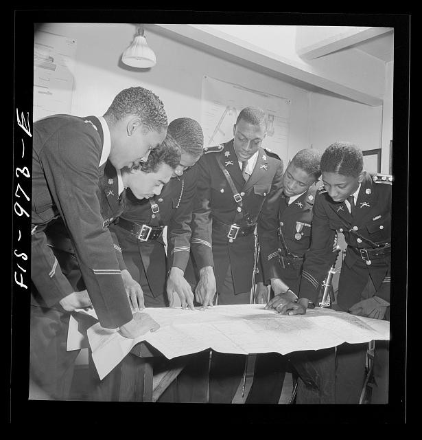 Washington DC Armstrong Technical High School military unit studying map 1942