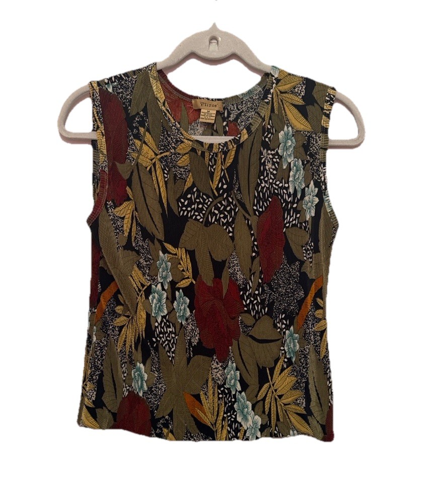 Plissé Tribal Women's Sleeveless Top Floral RETRO Y2K 90s Vintage Size Medium