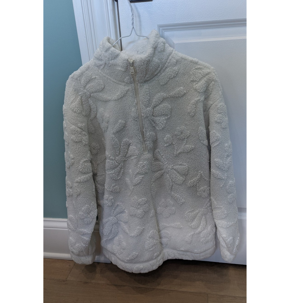 Gilly Hicks Ivory Floral Fleece 1/4 Zip Mock Neck Pullover Sweatshirt S