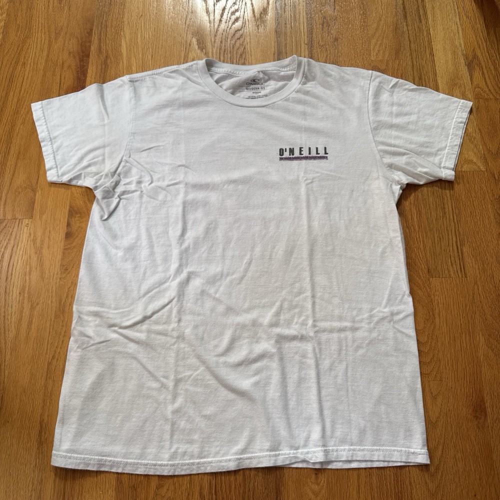 2000s O'Neill Men's Graphic Hawaii Surf  T-Shirt White M Cotton Crew Neck Double