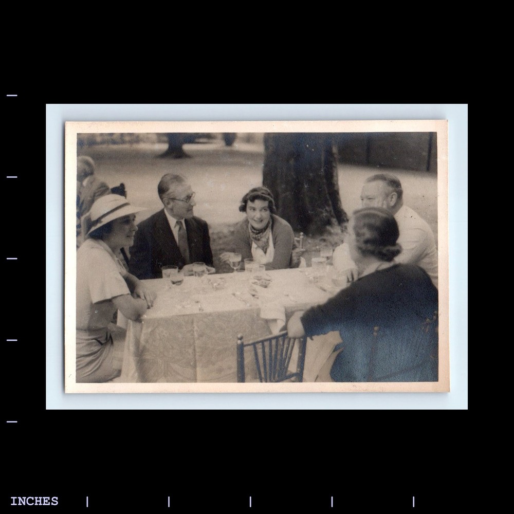 Old Vintage Photo MEN WOMEN SITTING AROUND TABLE OUTSIDE
