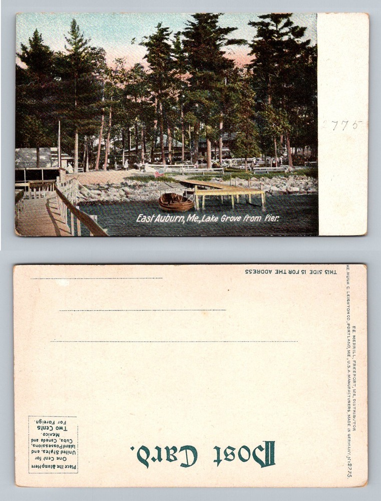 East Auburn, ME-Maine, Lake Grove Pier Scene Card PC, Vintage Postcard
