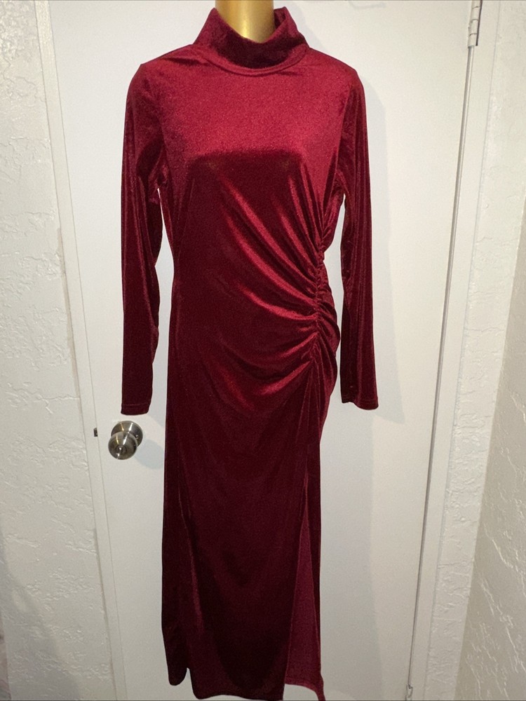 SALE 3 DRESSES FOR $20 Red Velvet Long Dress With Slit High Neck  Medium