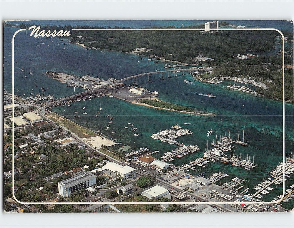 Postcard Aerial view of Paradise Island bridge area Nassau Bahamas