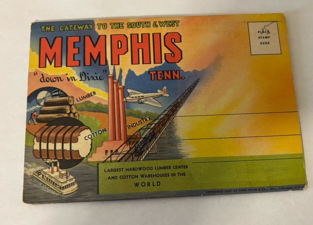Memphis Tennessee 1937 Vintage Souvenir Postcard Folder By Curt Teich & Co