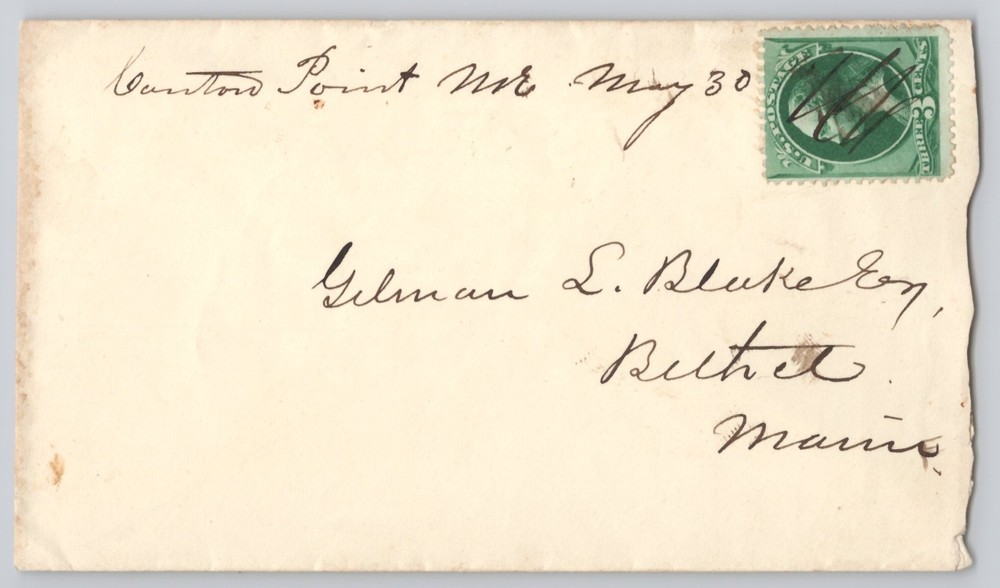 Addressed Mail Side with 3c Washington Stamp, Un no clear postmark
