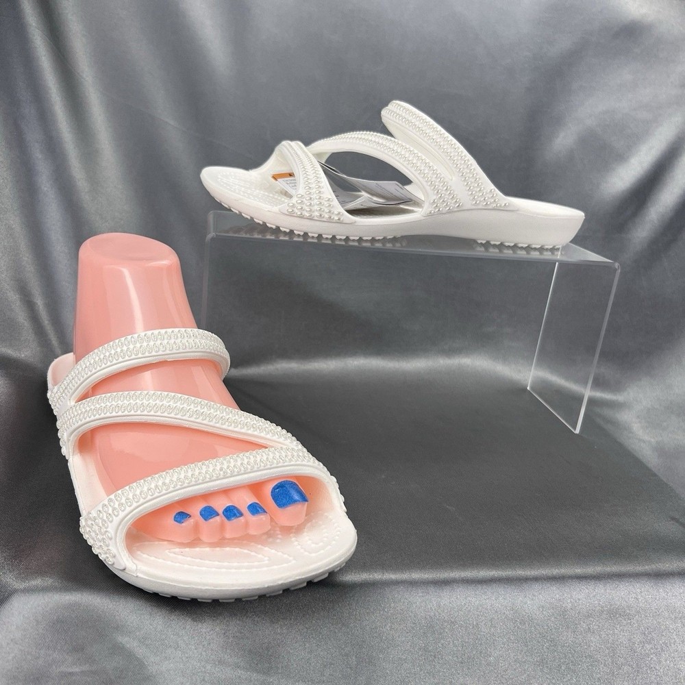 Crocs Kadee II Strappy Sandals for Women Size 7 White with Jewels Summer Slides 211350-100