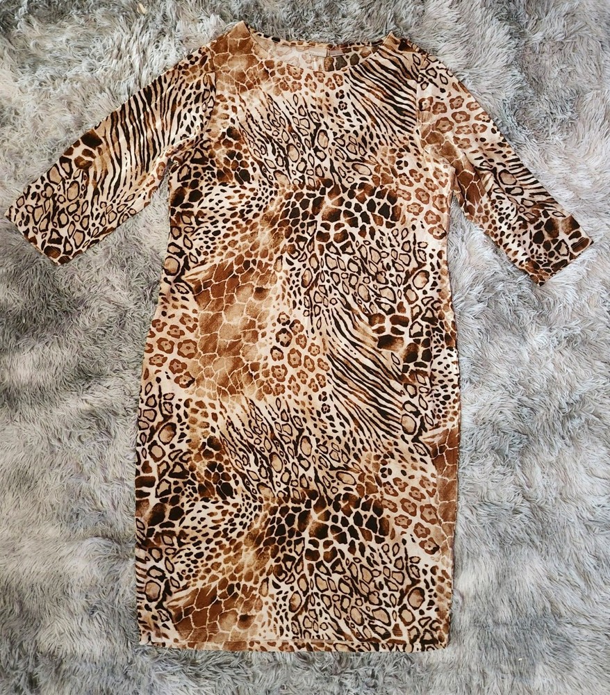 Chico's 3/4 Sleeve, Animal Print Length Dress Size XL, 16/18, size 3