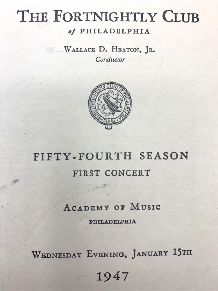 1947 Fortnightly Club Philadelphia PA Concert Academy of Music List of Members-image