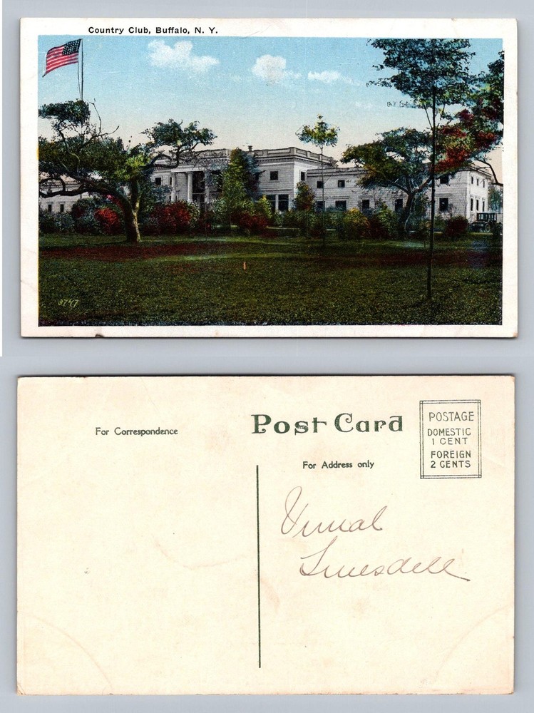 Buffalo, NY-New York, Country Club and Flag Scene Card Vintage Postcard
