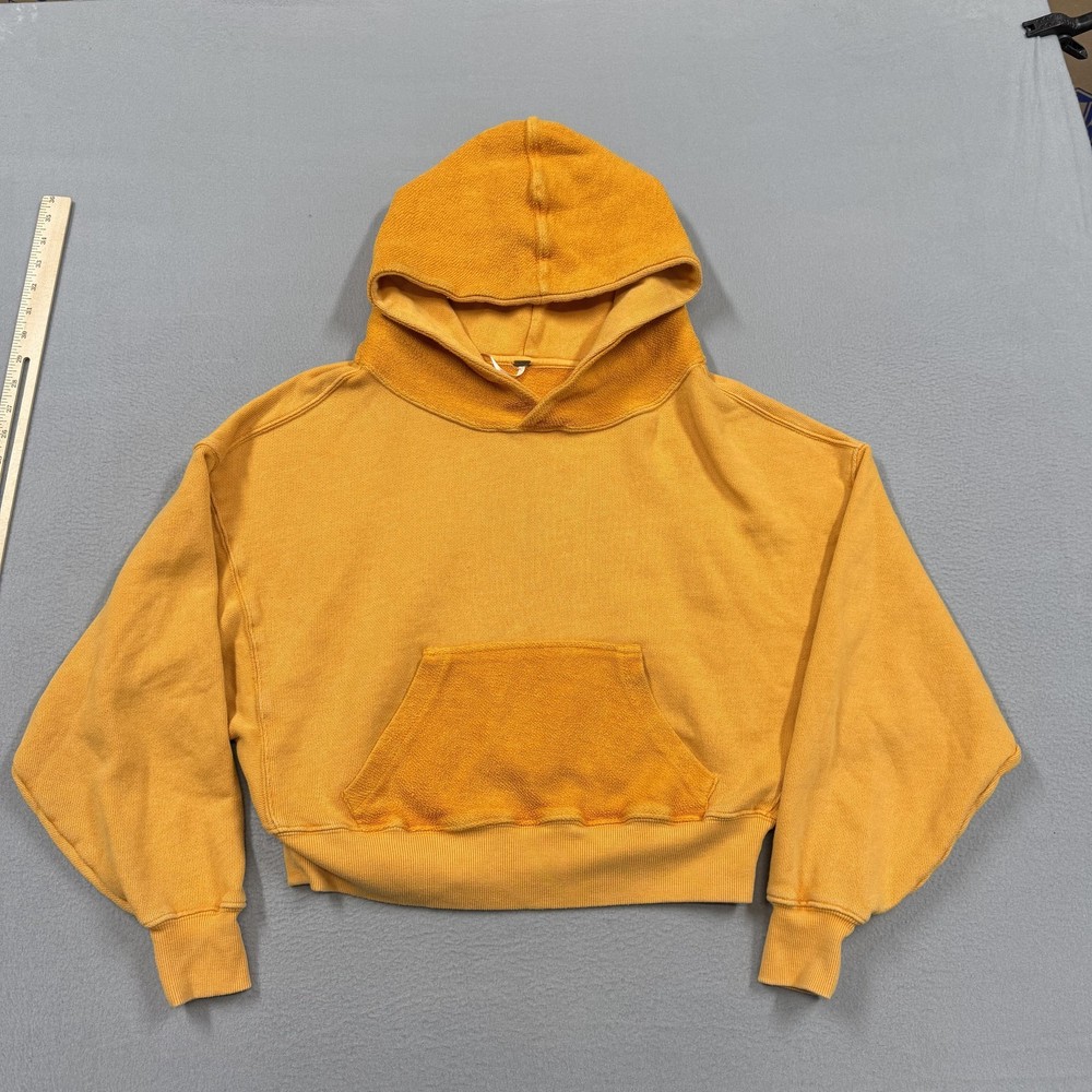 Free People Hoodie Sweatshirt Womens XS Yellow Terry Cropped Pullover Relaxed
