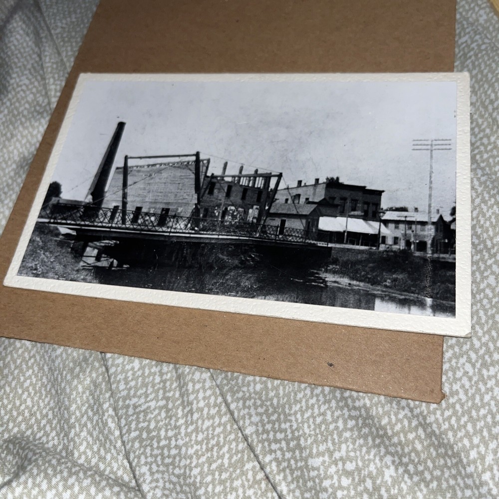 Antique Mounted Photograph: Bridge in Industrial Area - Factories & Smokestack