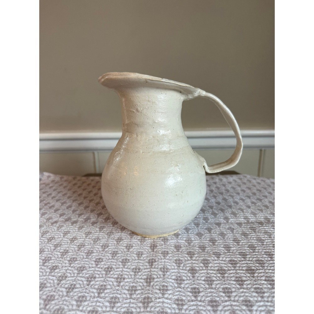 Studio Pottery Pitcher Cream White Hand Thrown Ceramic Jug Vintage