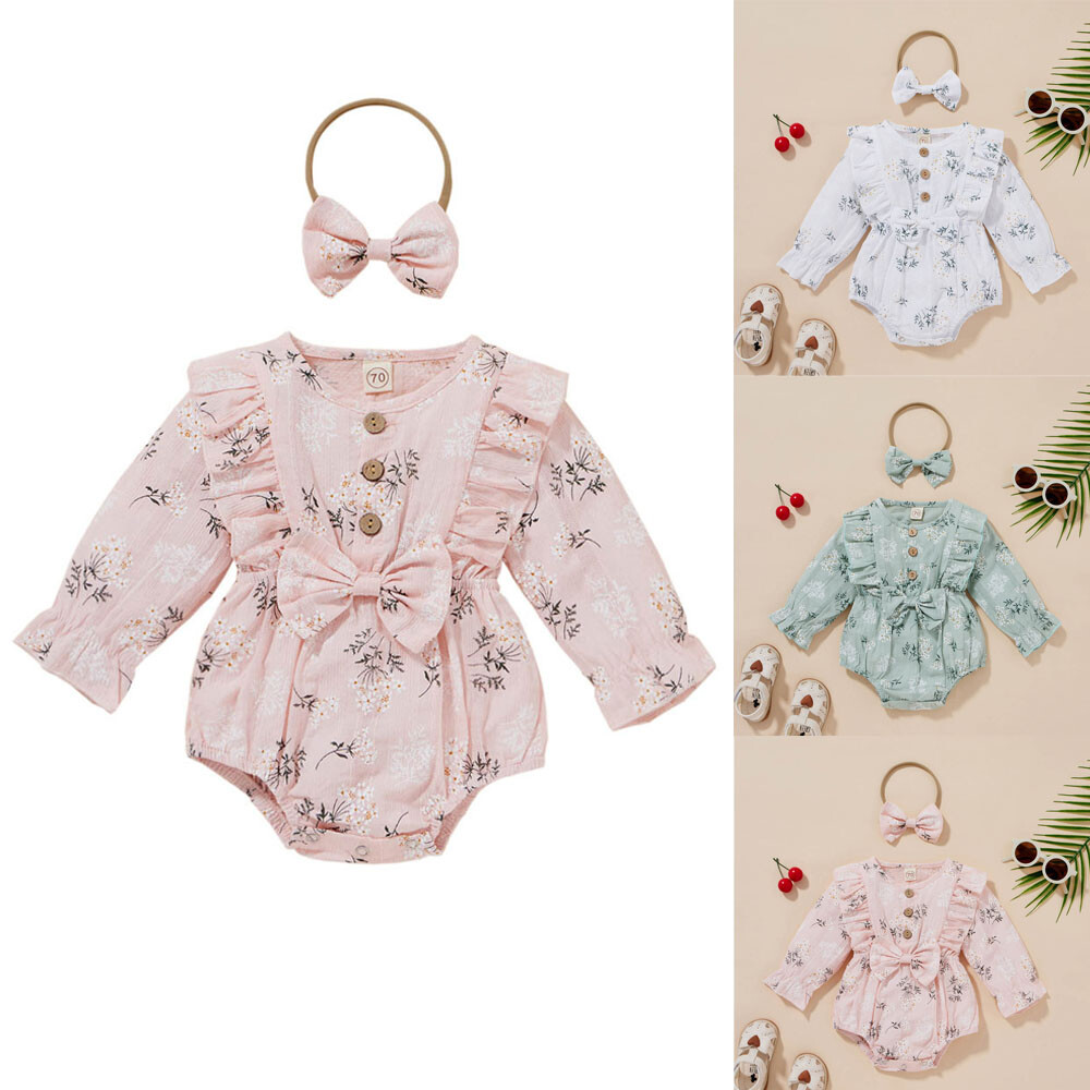 Tops + Headband Clothes Dress Infant Outfit Set Newborn Baby Girls Floral Romper