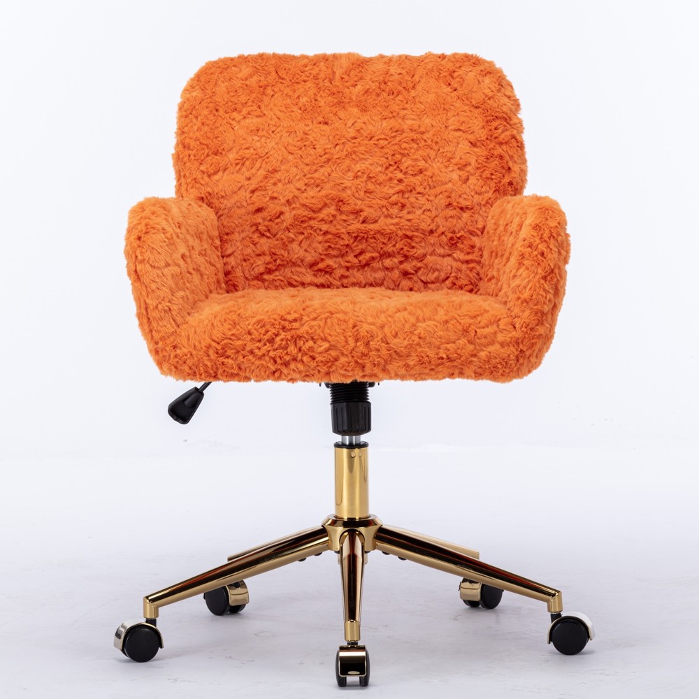 Cozy Orange Office Chair with Golden Metal Base and Adjustable Swivel