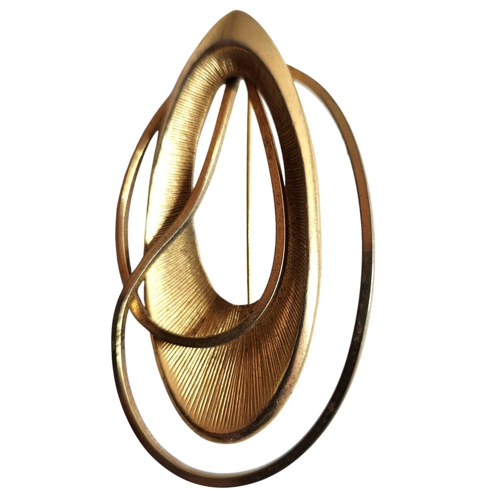 Vtg brooch Emmons Modernist Gold Tone Pin MCM 50s 60s space age atomic jewelry