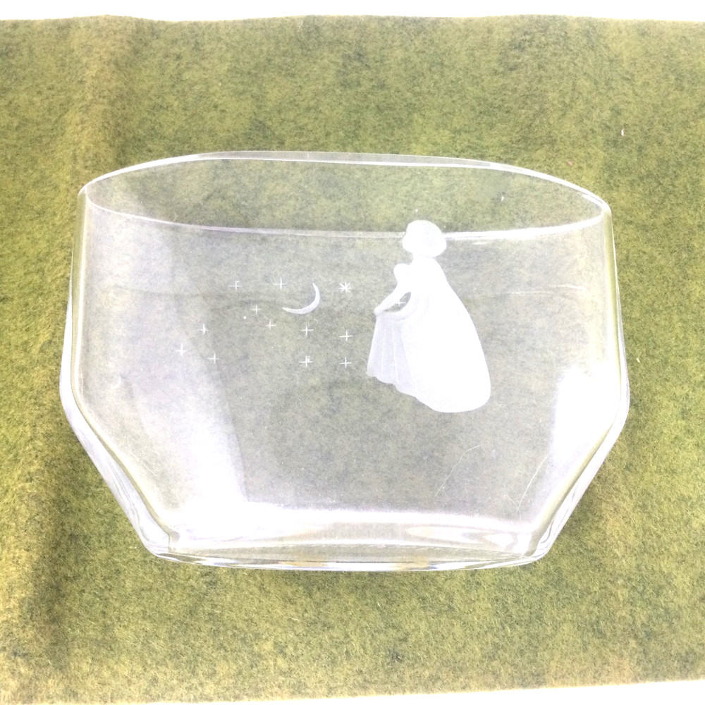 Orrefors Clear Etched Crystal Glass Bowl Vase Wish to the Moon 4.5