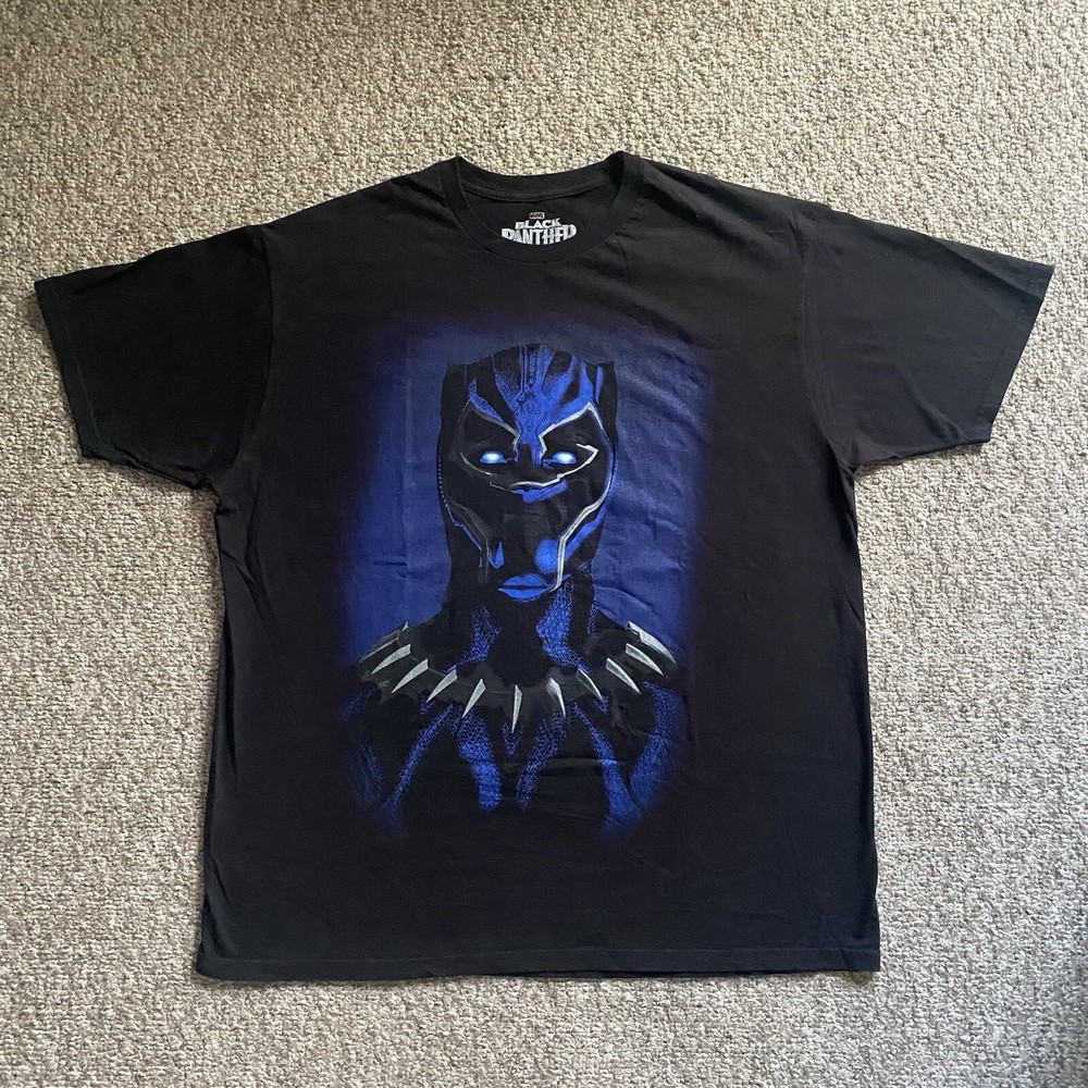 Marvel T Shirt Black Panther Mens 2XL Black Short Sleeve Big Face T’challa