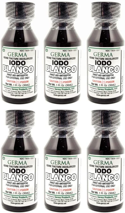 Germa White Iodine Tincture - Antiseptic First Aid for Scrapes, Cuts, and Bruises