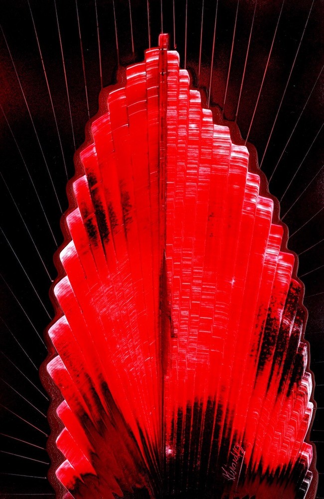 Seashell Art Original Abstract in Red to Dark signed by Artist Jason Girard.