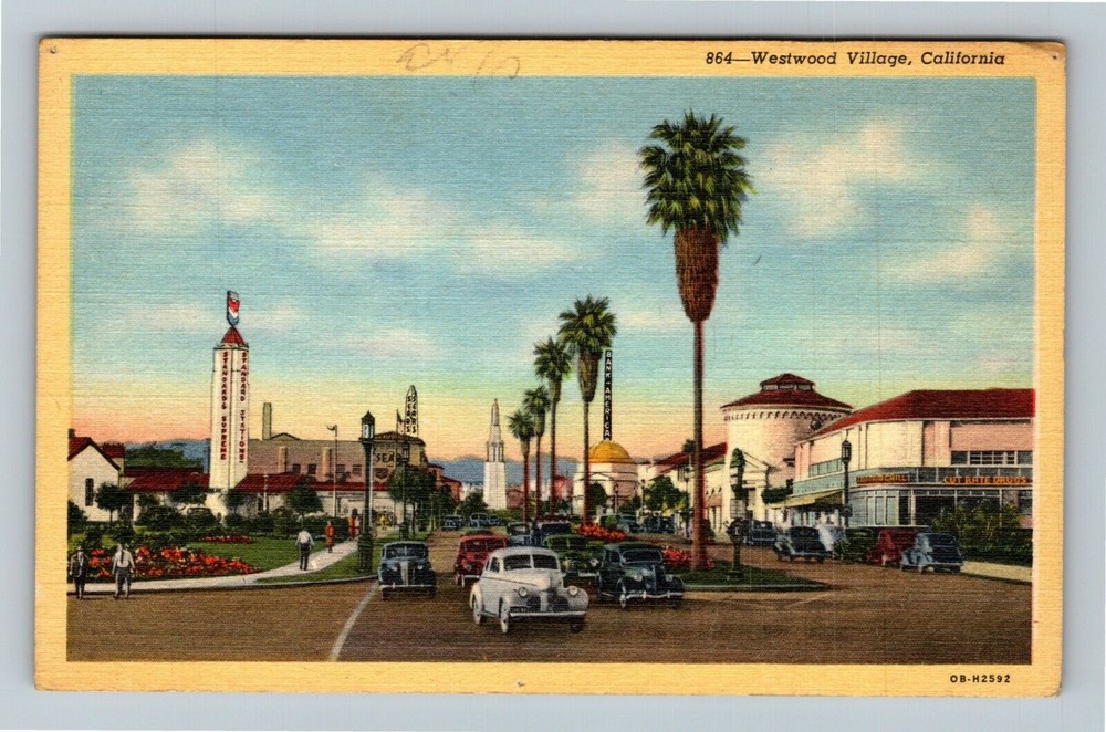 Westwood Village CA-California, Bank, Drugstore  Vintage Souvenir Postcard
