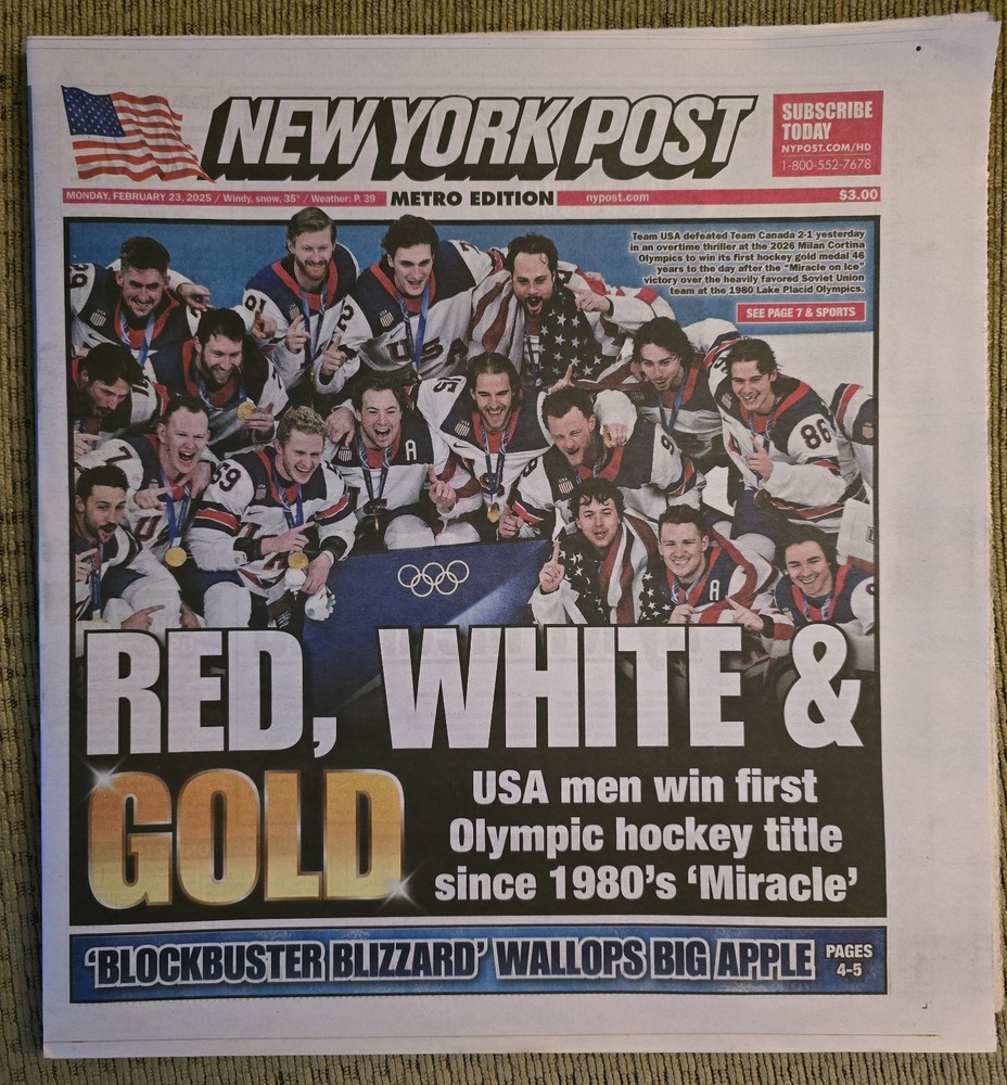 NY Post-Feb 23 2026 US Hockey GOLD MEDAL Vs. Canada
