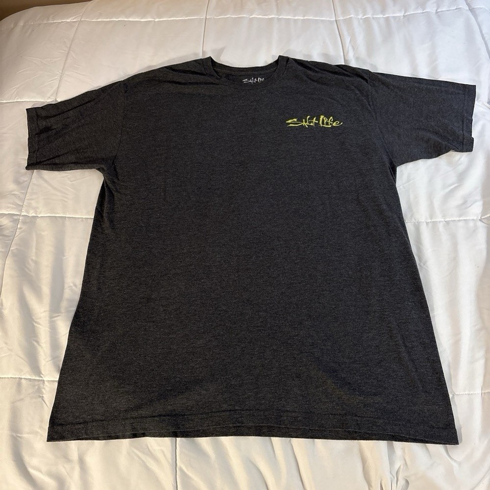 Salt Life Live Salty Men's Gray Skull Graphic Double-Sided Crew Neck Tee XLG