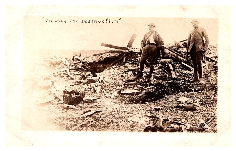 1919 WWI Soldiers Viewing Death Destruction France Vintage Real Photo Postcard