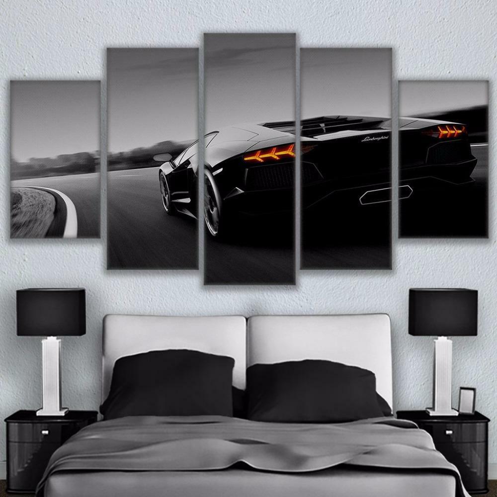 Black Lamborghini Sports Car Framed 5-Piece Canvas Wall Art