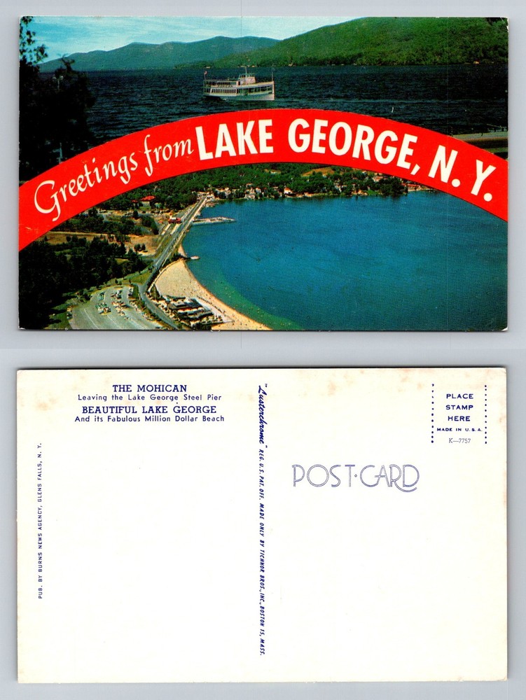 Lake George, NY-New York, Million Dollar Beach Mohican Steamer Vintage Postcard