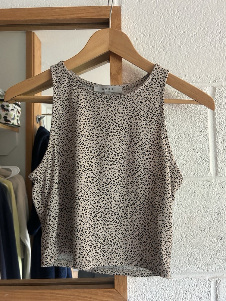 XS Cropped Tank Top Women’s Juniors Cheetah Print Y2K Going Out Top