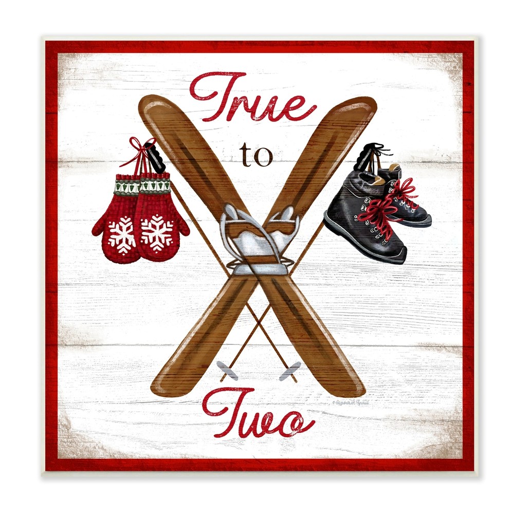Stupell True to Two Ski Red Mittens Motivational Wood Wall Art 12x12