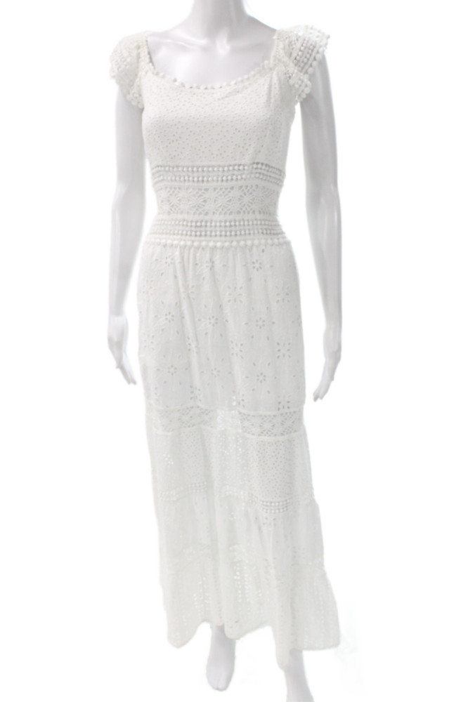 Theodora Women Maxi Sundress Floral White Cotton Square Neck Size SFree Shipping in US $100+ Orders | $6.95 Orders Below
