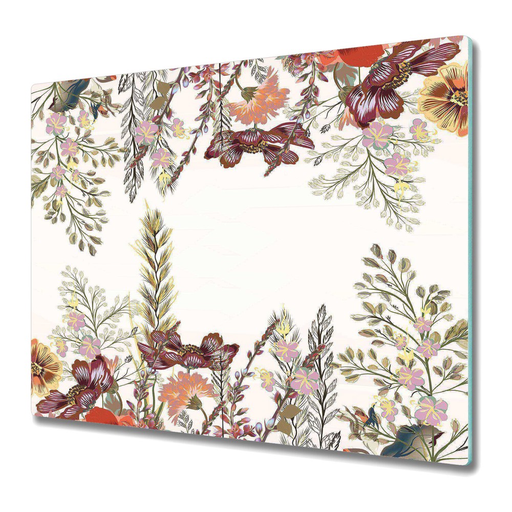 Glass Worktop Kitchen Chopping Board Field Flowers | Florist Art | 60x52